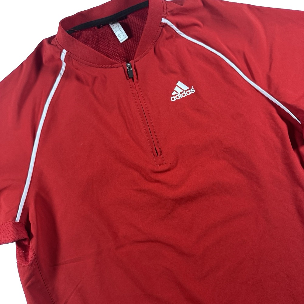 Adidas 1/4 Zip Windbreaker Shirt Mens Small Red‎ Short Sleeve Ventilated Sport